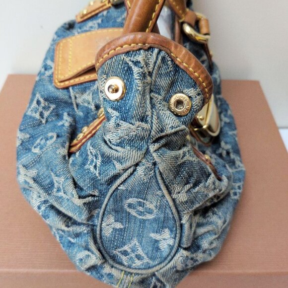 Authentic Louis Vuitton Denim Pleaty Monogram Vintage Pouch Pochette Hand Bag - Picture 15 of 16